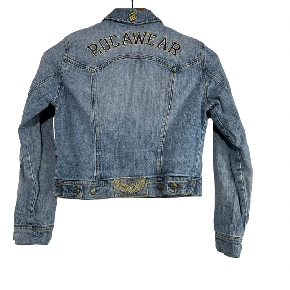 ROCAWEAR‎ Woman's Junior/Kids Light Wash Denim Trucker Jacket Y2K Size Large